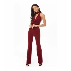Burgundy open back Jumpsuit. NEVER worn in public